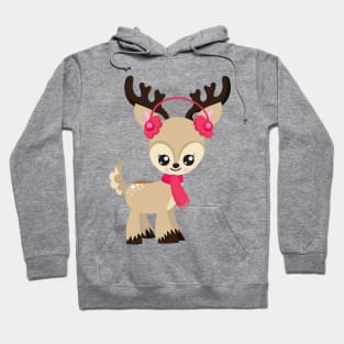 Christmas Reindeer, Cute Reindeer, Red Scarf, Xmas Hoodie